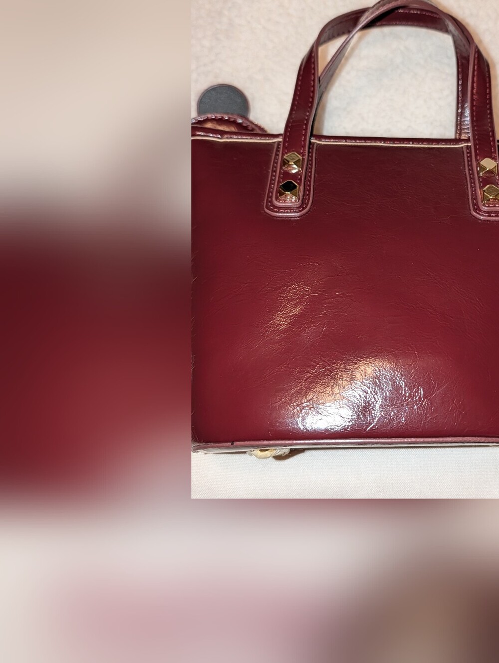 Mini Satchel Crossbody Vegan Patent Leather Burgundy Gold NWOT - Picture 5 of 9